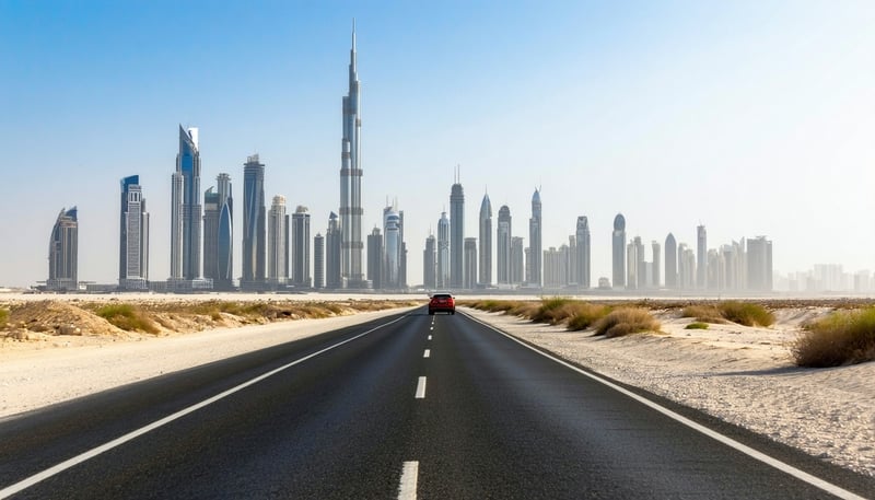 Luxury road travel through Dubai's scenic landscapes